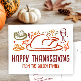 Whimsical Happy Thanksgiving Friendsgiving Custom Postkarte