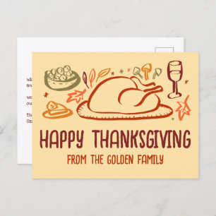 Whimsical Happy Thanksgiving Friendsgiving Custom Postkarte