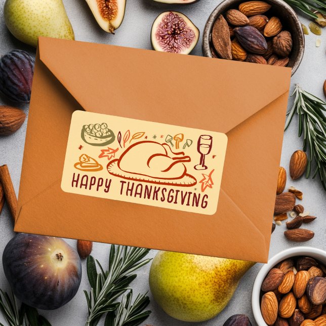 Whimsical Happy Thanksgiving Friendsgiving Sticker Adressaufkleber (Whimsical Happy Thanksgiving Friendsgiving Autumn Fall Cute CUSTOM Sticker
)
