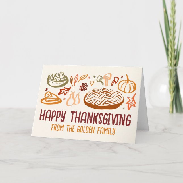 Whimsical Happy Thanksgiving Friendsgiving Vegan Karte (Vorderseite)