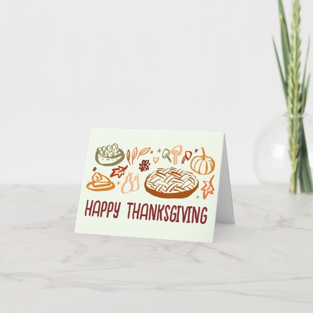 Whimsical Happy Thanksgiving Friendsgiving Vegan Karte (Vorderseite)