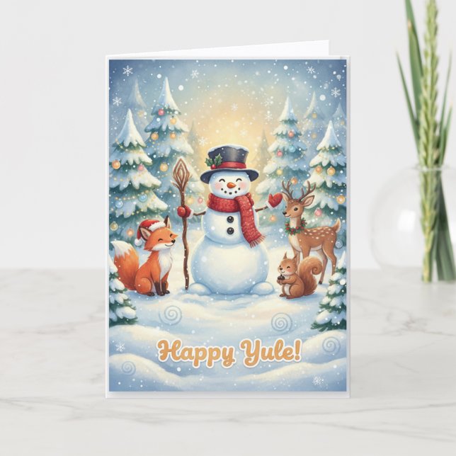 Whimsical Happy Yule card Feiertagskarte (Vorderseite)