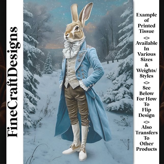 Whimsical Hare Dressed in Blau, Schnee CE7 Decoupa Seidenpapier (Von Creator hochgeladen)