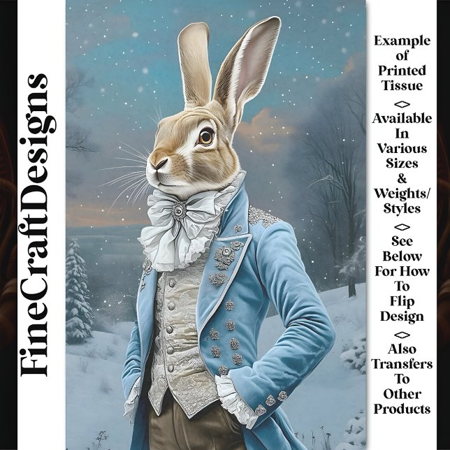 Whimsical Hare Dressed in blau, Schnee CE8 Decoupa Seidenpapier (Von Creator hochgeladen)