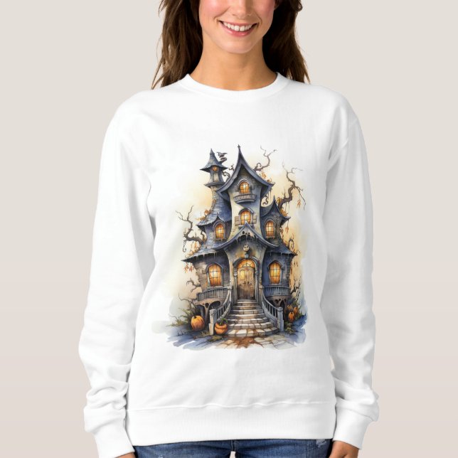Whimsical Haunted House Halloween Illustration Sweatshirt (Vorderseite)