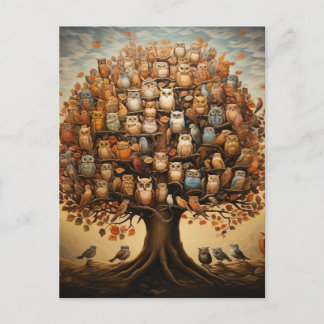 Whimsical Haven: Das Owl-geschmückte Arboretum Postkarte