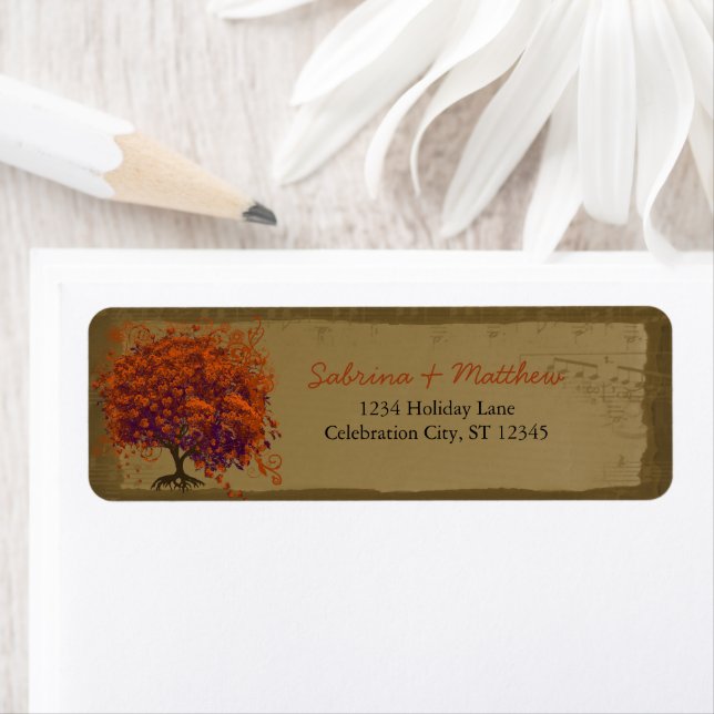 Whimsical Heafed Tree Orange & Plum on Gold (Insitu)