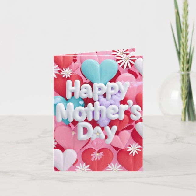 Whimsical Heart & Daisy Mother's Day Card Dankeskarte (Vorderseite)