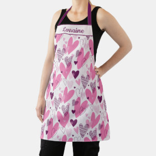 Whimsical Heart Design in Rosa und Pflaumentönen Schürze
