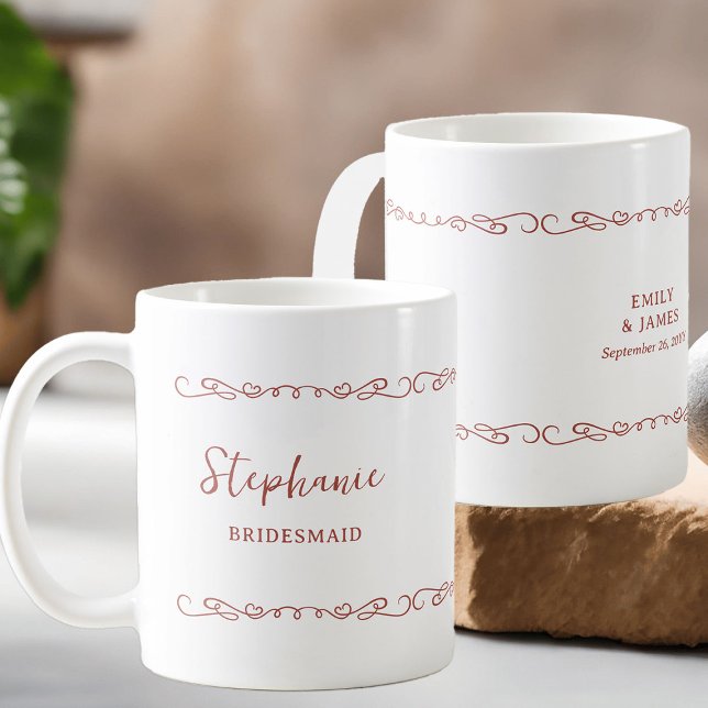 Whimsical Heart Doodle Red Orange Wedding Party Kaffeetasse (Bridesmaid gift mug - customize to any color and for anyone in your wedding party)