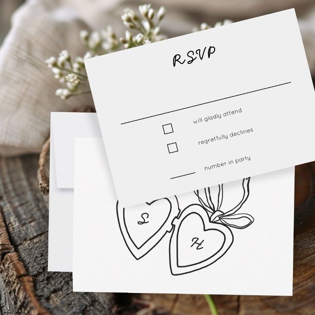 Whimsical Heart Locket Doodle Sketch CUSTOM RSVP Karte (Whimsical Heart Locket Doodle Sketch CUSTOM RSVP Card
)