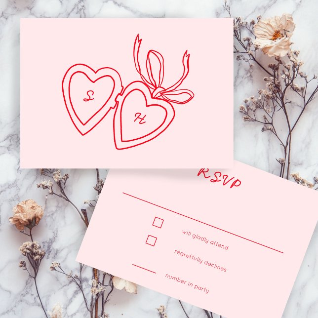 Whimsical Heart Locket Doodle Sketch CUSTOM RSVP Karte (Whimsical Heart Locket Doodle Sketch CUSTOM RSVP Card
)