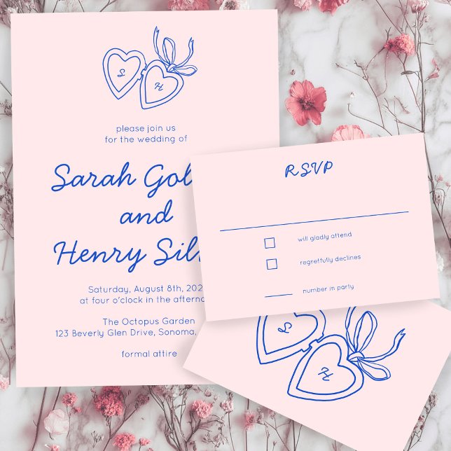 Whimsical Heart Locket Doodle Sketch CUSTOM RSVP Karte (Whimsical Heart Locket Doodle Sketch CUSTOM RSVP Card
)