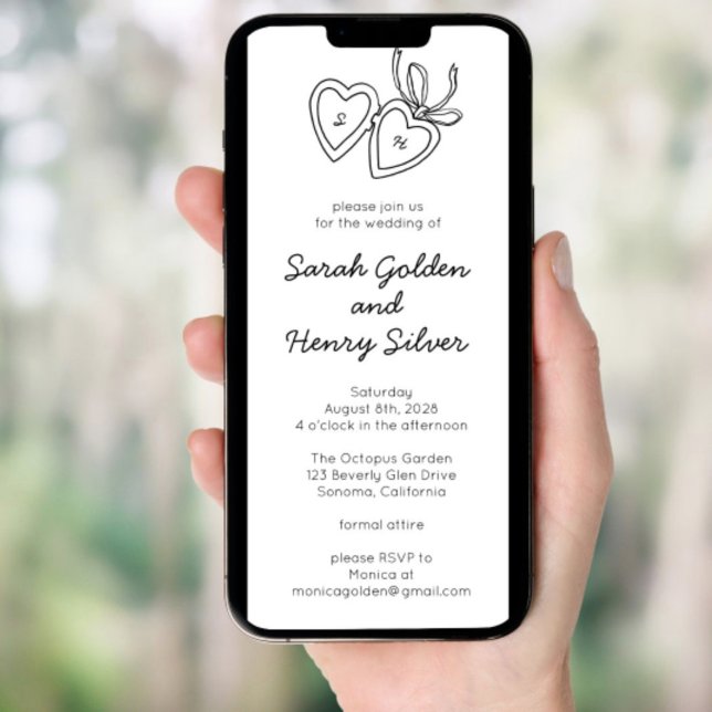 Whimsical Heart Locket Doodle Sketch Digitale Vera Einladung (Whimsical Heart Locket Doodle Sketch Digital evite Invitation
)