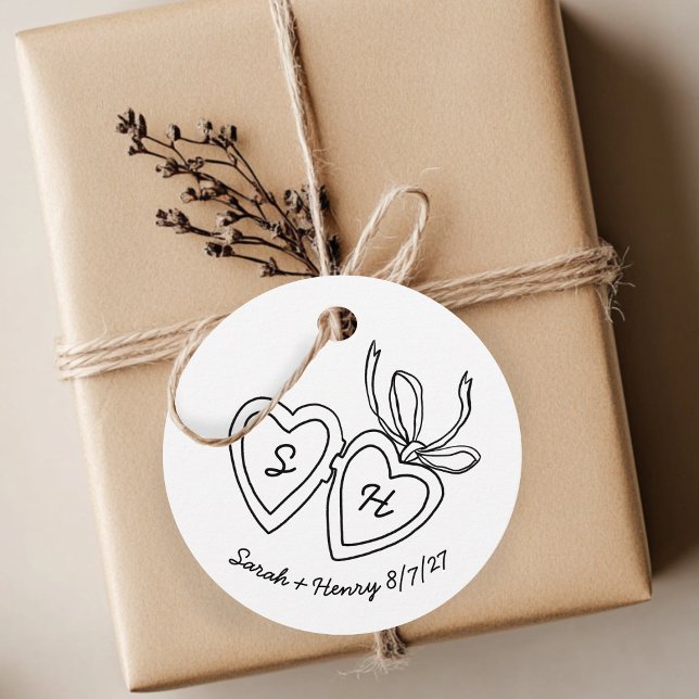 Whimsical Heart Locket Doodle Sketch Modern CUSTOM Geschenkanhänger (Whimsical Heart Locket Doodle Sketch Modern CUSTOM Initials Gift Wedding Favor Tags
)