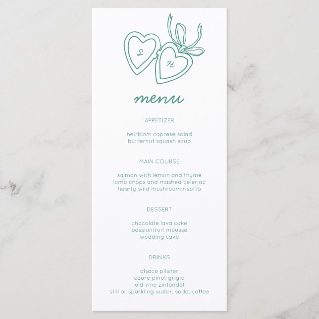 Whimsical Heart Locket Doodle Sketch Modern CUSTOM Menükarte (Vorderseite)