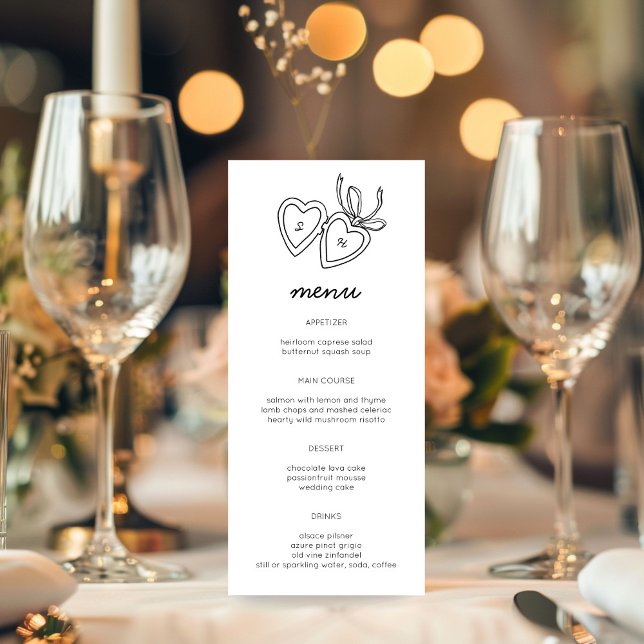 Whimsical Heart Locket Doodle Sketch Modern CUSTOM Menükarte (Whimsical Heart Locket Doodle Sketch Modern CUSTOM Menu
)