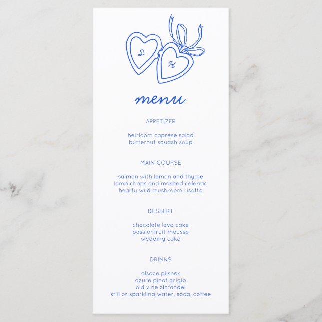 Whimsical Heart Locket Doodle Sketch Modern CUSTOM Menükarte (Vorderseite)