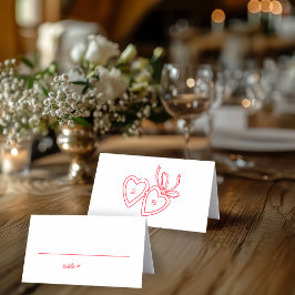 Whimsical Heart Locket Doodle Sketch Modern CUSTOM Platzkarte