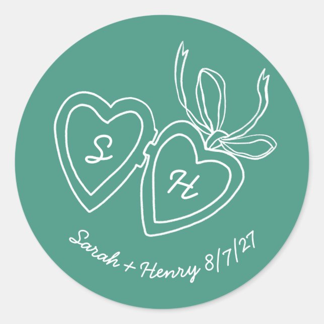 Whimsical Heart Locket Doodle Sketch Modern CUSTOM Runder Aufkleber (Vorderseite)