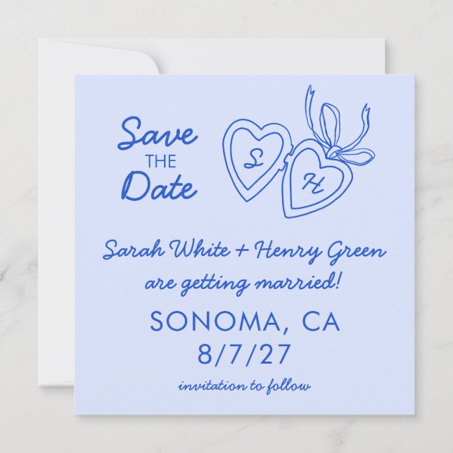 Whimsical Heart Locket Doodle Sketch Modern CUSTOM Save The Date (Rückseite)
