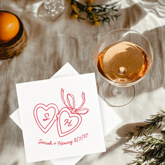 Whimsical Heart Locket Doodle Sketch Modern CUSTOM Serviette (Whimsical Heart Locket Doodle Sketch Modern CUSTOM Napkins red White
)