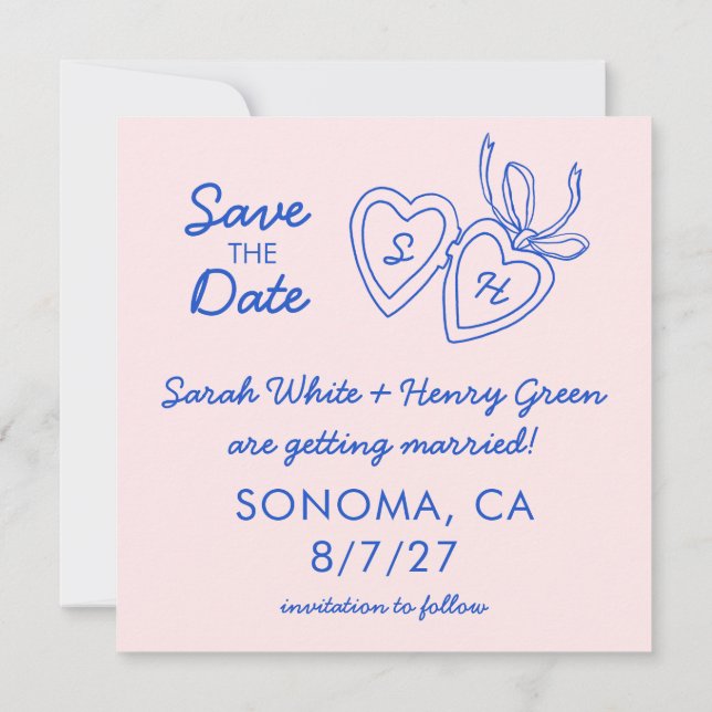 Whimsical Heart Locket Doodle Skizze Modern CUSTOM Save The Date (Rückseite)
