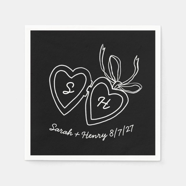 Whimsical Heart Locket Doodle Skizze Modern CUSTOM Serviette (Vorderseite)