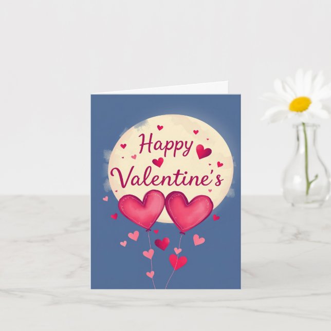 Whimsical Hearts & Mondschein Valentinstag Karte (Kleine Pflanze)