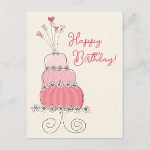 Whimsical Hearts Pink Birthday Cake Vielen Dank Postkarte