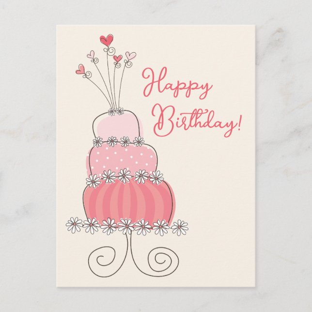 Whimsical Hearts Pink Birthday Cake Vielen Dank Postkarte (Vorderseite)