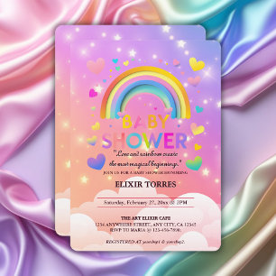 Whimsical Hearts & Rainbows Baby Shower Einladung