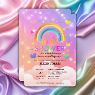 Whimsical Hearts & Rainbows Baby Shower Einladung