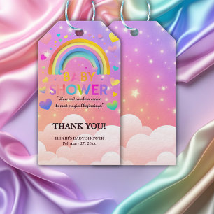 Whimsical Hearts & Rainbows Baby Shower Geschenkanhänger