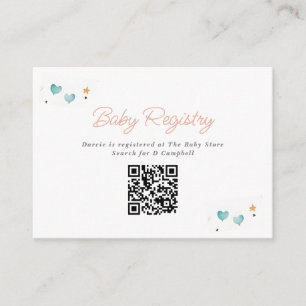 Whimsical Hearts & Stars Baby Registry QR Code Begleitkarte