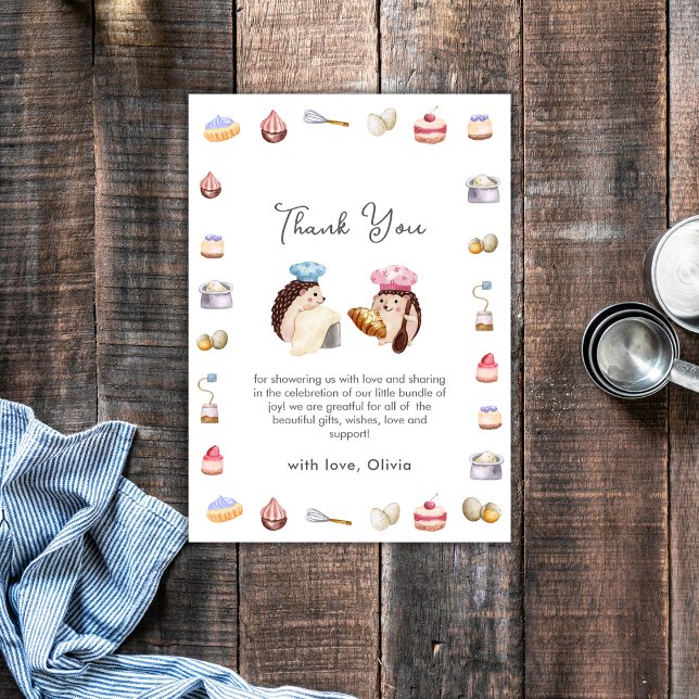 Whimsical Hedgehog Little Chef Baker Baby Shower  Dankeskarte (Whimsical Hedgehog Little Chef Baker Baby Shower Thank You Card)