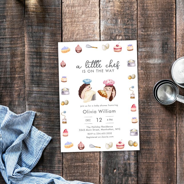 Whimsical Hedgehog Little Chef Baker Baby Shower Einladung (Whimsical Hedgehog Little Chef Baker Baby Shower Invitation)