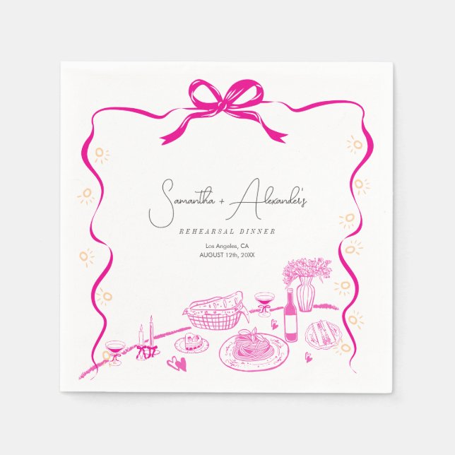 Whimsical Heirate-Mich-Hähnchen-Pasta-Hochzeitspro Serviette (Vorderseite)