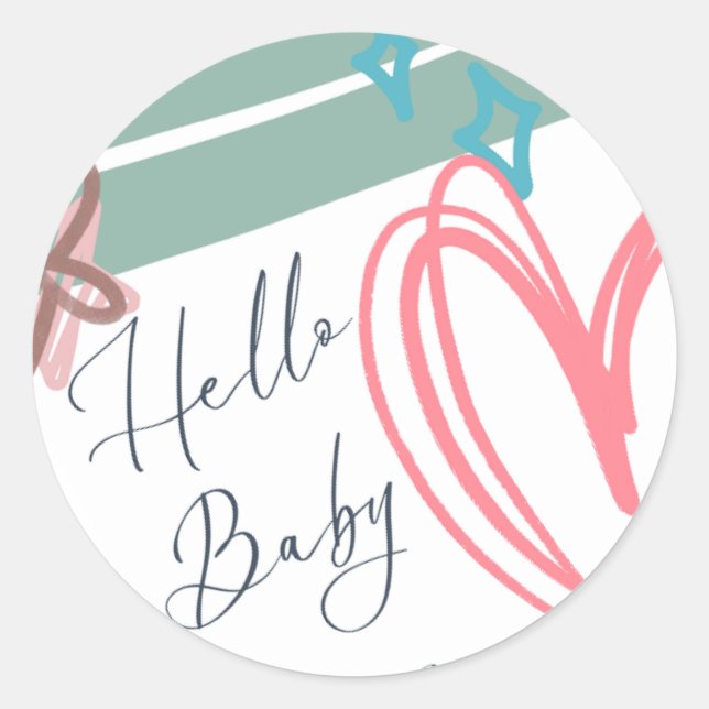 Whimsical "Hello Baby" Round Sticker (Vorderseite)