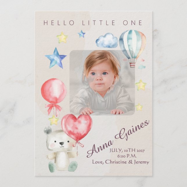 Whimsical Hello Little One Announcement Einladung (Vorderseite)