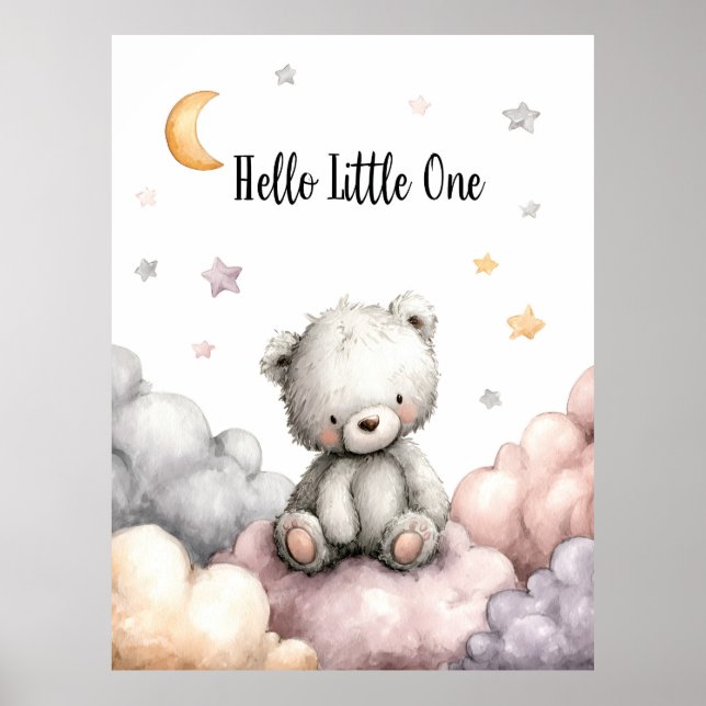 Whimsical "Hello Little One" Teddy Bär Poster (Vorne)
