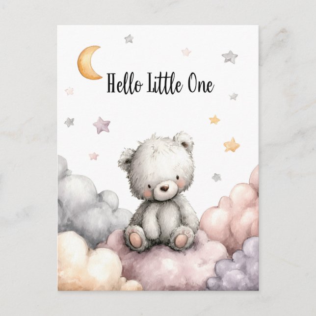 Whimsical "Hello Little One" Teddy Bär Postkarte (Vorderseite)