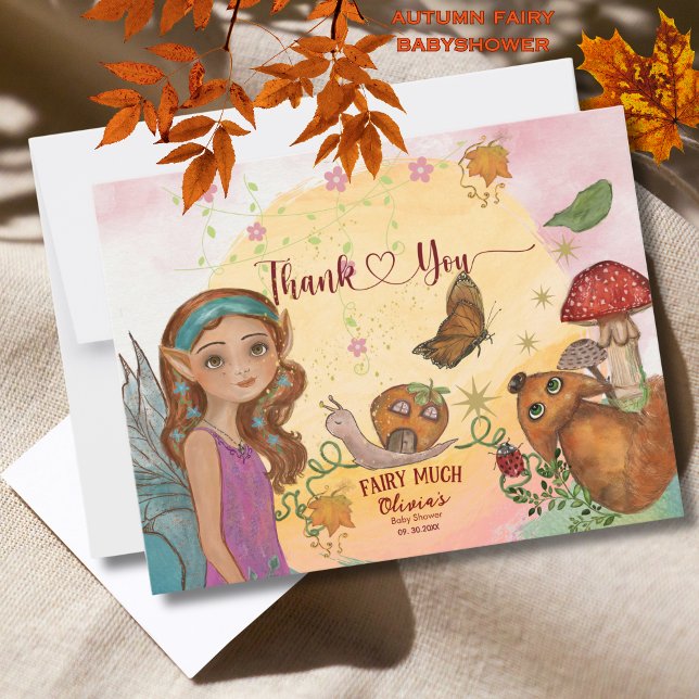 Whimsical Herbst Fee Baby Dusche Vielen Dank Hinwe Dankeskarte (Whimsical Autumn Fairy Baby Shower Thank You Note)