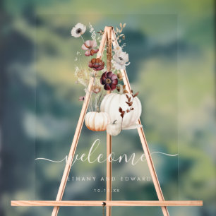 Whimsical Herbst florale Hochzeit Begrüßungszeiche Acrylschild