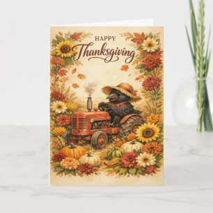 Whimsical Herbst Krähe Traktor Erntedankfest Karte