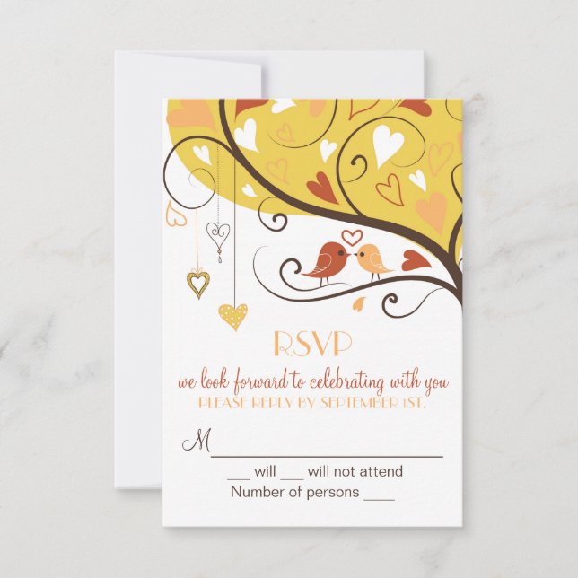 Whimsical Herbst Lovebirds RSVP Card lädt ein (Vorderseite)