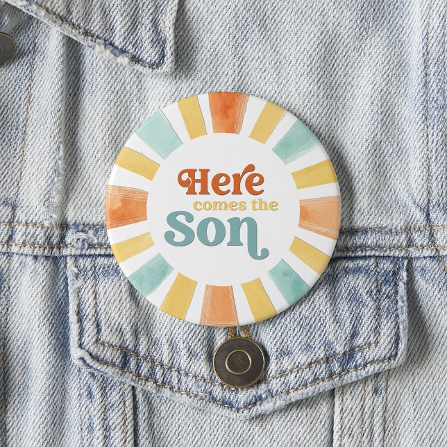 Whimsical Here Comes the Son Baby Shower Button (Von Creator hochgeladen)