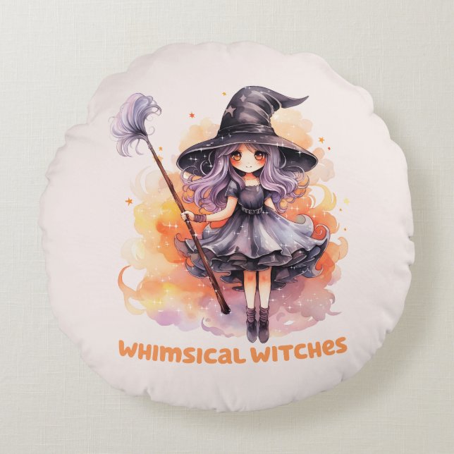 Whimsical Hexen Rundes Kissen (Vorderseite)
