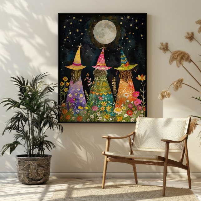 Whimsical Hexen unter Vollmond farbenfrohe Kunst Poster (Von Creator hochgeladen)