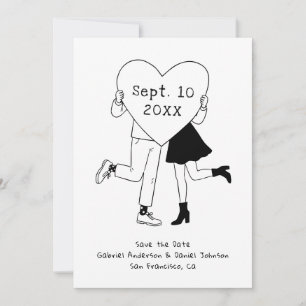 Whimsical Hochzeit in Schwarz-Weiß. Handgezeichnet Save The Date